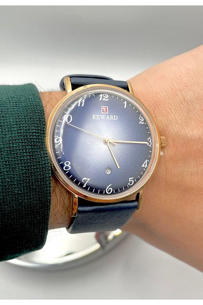Reward New Season Leather Corded Navy Blue Color Men's Wristwatch