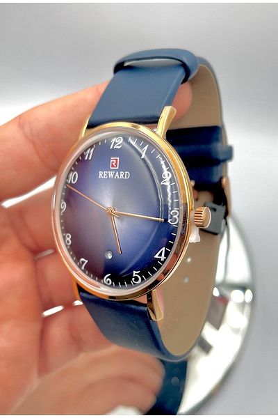 Reward New Season Leather Corded Navy Blue Color Men's Wristwatch
