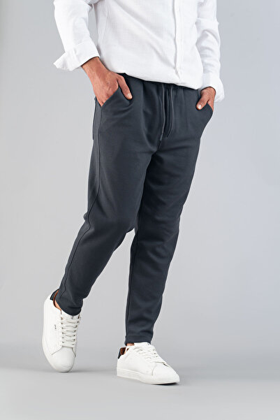 bombe Erkek Pantolon Füme Beli Lastikli Slim Fit Esnek Likralı Basic Pamuklu Jogger