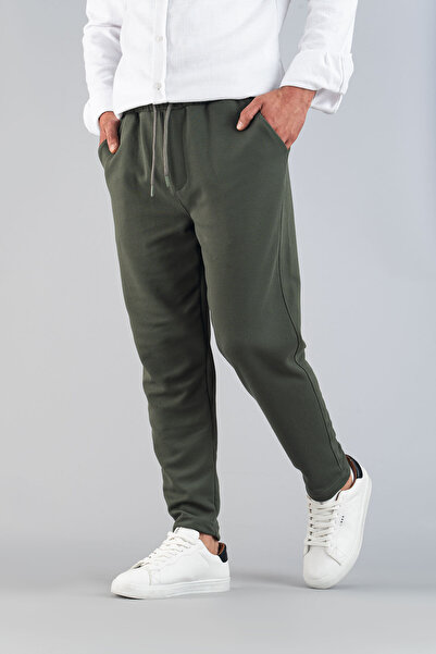 bombe Erkek Haki Pantolon Beli Lastikli Slim Fit Esnek Likralı Basic Pamuklu Jogger