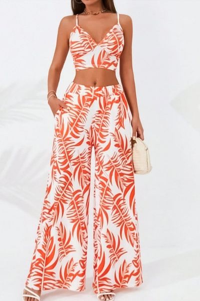ESSFASIHON Crop Pants and Top Set - Straps, Elastic Waist, Two Side Pockets