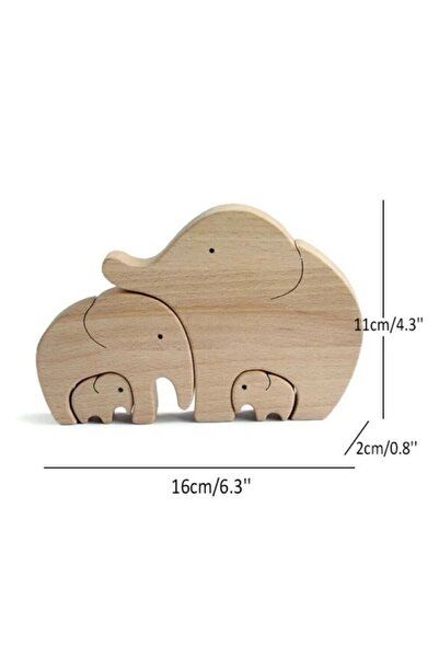 afralya home Ahşap Oyuncak/biblo Fil Ailesi Özel Tasarım Dekoratif Oyuncak