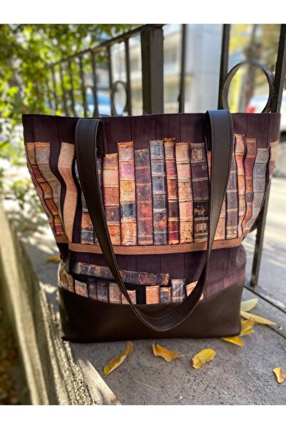 TALKING DREAMS Kahverengi Eskitilmiş Kitap Desenli Kol Çantası