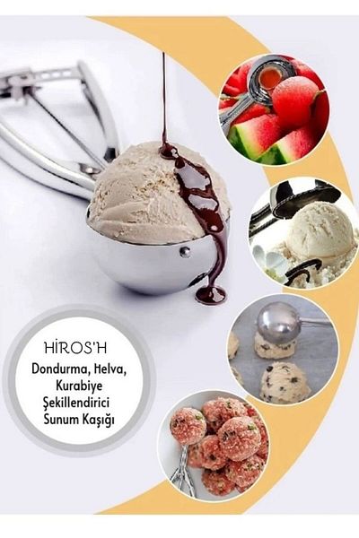 HİROS'H Stainless Steel Ice Cream Scoop Halva Spoon