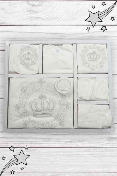 Zıpır Kraliçe Taçlı 10'lu Beyaz Kız Bebek Zıbın Seti