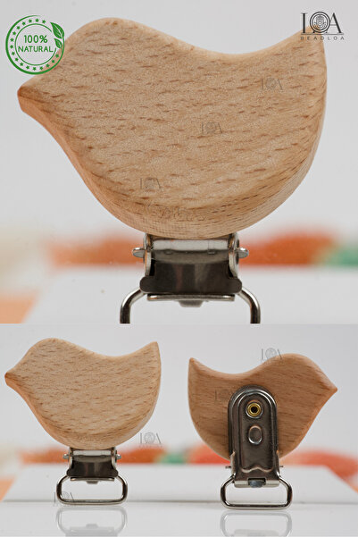 LANDOFACCESSORY 1. Kalite Ahşap Klips Bebek Emzik Zincir Askısı  Doğal Ham Ah...