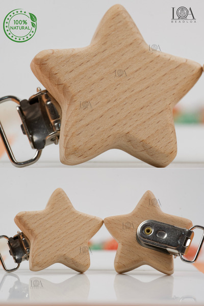 LANDOFACCESSORY 1. Kalite Ahşap Klips Bebek Emzik Zincir Askısı  Doğal Ham Ah...