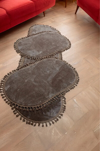 ALTUN CARPET 3LÜ VİZYON TAKİM PELÜŞ  KAYMAZ  HALI PONPON SAÇAKLI EV TEKSTİL 2 ADET 80*150+1 ADET 80 *300