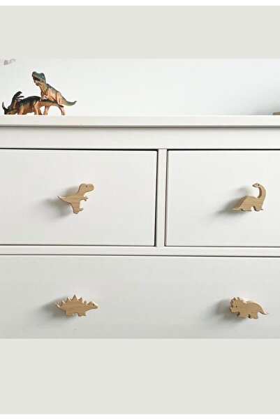 afralya home 2 Adet Çocuk Odası Dinozor Ahşap Çekmece/dolap Kulpu, Figürlü Di...