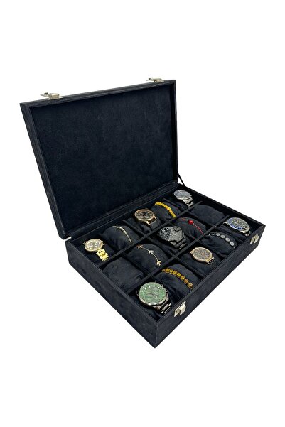 sezginkutuveaksesuar Saat Kutusu Anfora Siyah Süet Camsız Spesiyal