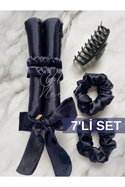 Golden Needle صلصة تصفيف الشعر بدون حرارة من الساتان باللون الأزرق الداكن مع ...