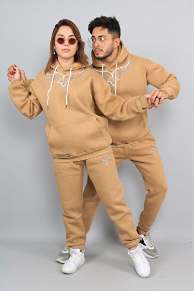 CLASSY.MODA Σετ αθλητικής φόρμας -2 τεμάχια (πάτος-πάνω μέρος) - Με στάμπα - Με κουκούλα - ύφασμα 3 κλωστών με ριγέ - Μονόχρωμο