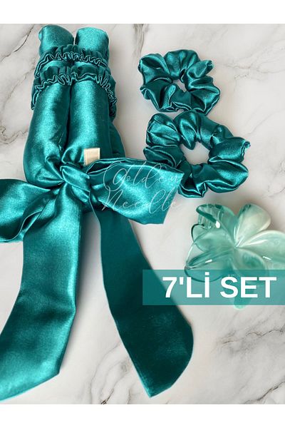 Golden Needle Satin Heatless Hair Styling Hair Sauce with Turquoise-bow Gold Pack of 7