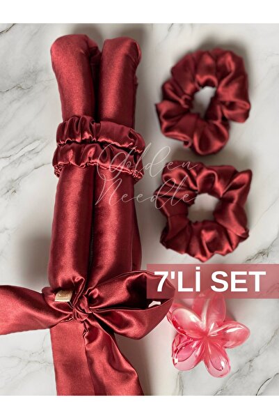 Golden Needle Satin Heatless Hair Styler Hair Sausage Burgundy-bow Gold Pachet 7 bucăți