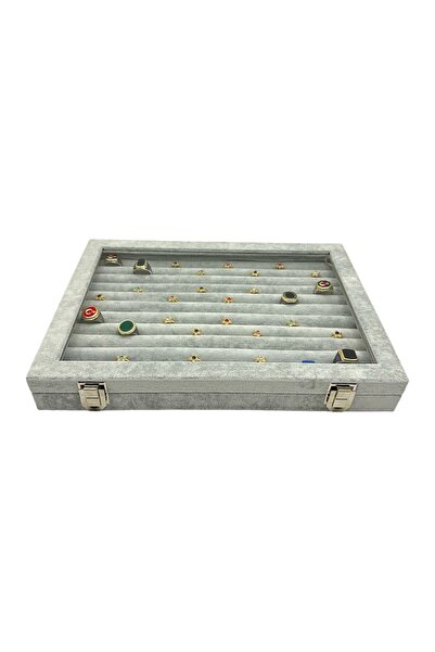 kutuveaksesuar Glass Ring Box Gray Suede Coated