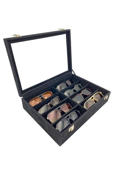 kutuveaksesuar Κουτί γυαλιών Glass Glasses Organizer 8 τεμαχίων Alkantara Μαύρο