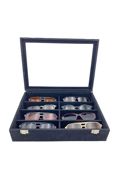 kutuveaksesuar Κουτί γυαλιών Glass Glasses Organizer 8 τεμαχίων Alkantara Μαύρο
