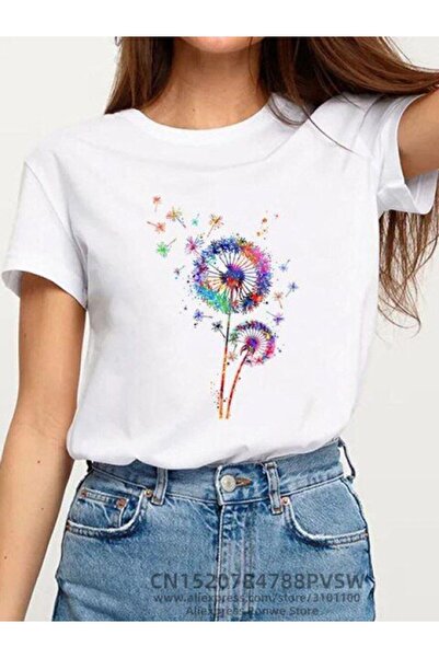 CLASSY.MODA Біла футболка Oversize з принтом - велосипедний комір, короткий рукав