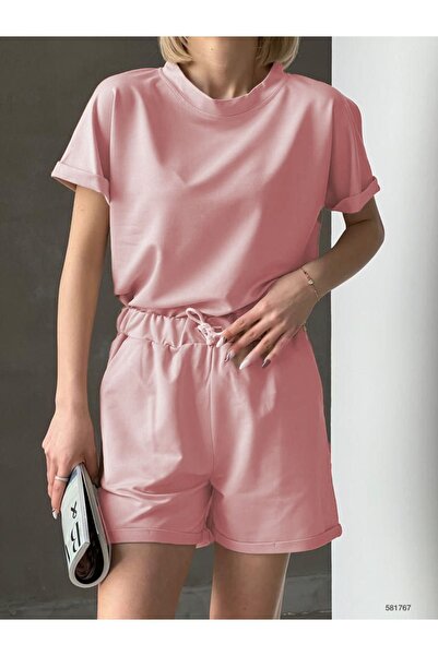 CLASSY.MODA Set Sport Pantaloni scurți ȚESĂ TWO TREAD - oversize