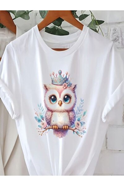 CLASSY.MODA Μπλουζάκι με λευκή στάμπα Oversize - Crew Neck, κοντό μανίκι