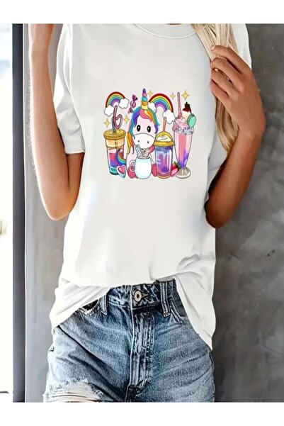 CLASSY.MODA Süprem T-Shirt - Біла футболка з принтом, оверсайз, велосипедний комір, короткий рукав