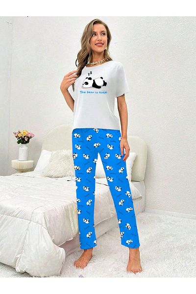 CLASSY.MODA Țesătură BUMBAC - Crop Stretchy Tricotat Tank Top - Full Lycra - Sleeping panda edition