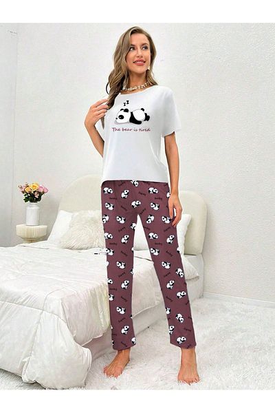 CLASSY.MODA Fabric COTTON - Crop Flexible Knitted Undershirt - Full Lycra - Sleeping panda print
