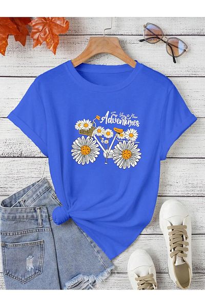EFFRENATU Tricou supradimensionat cu imprimeu floral pentru biciclete