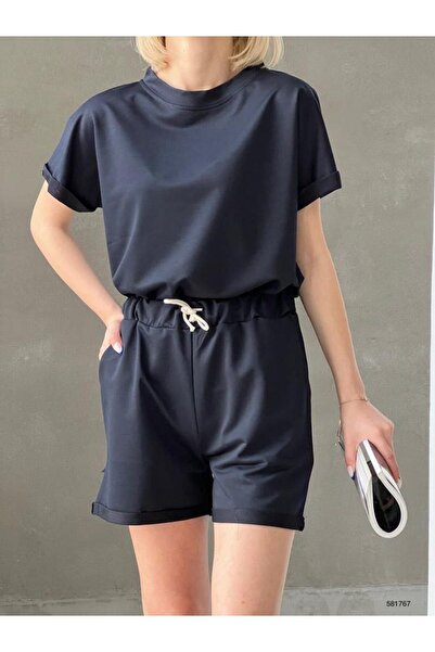 CLASSY.MODA طقم شورت رياضي من القماش ذو خيطين - مقاس كبير