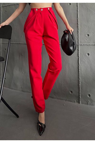 CLASSY.MODA WOMEN'S PANTALON FABRIC DABIL LUKS PANT POCKET - Buttons ZIPPERED