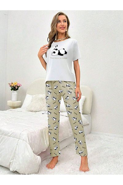 CLASSY.MODA Ύφασμα ΒΑΜΒΑΚΙ - Crop Flexible Knitted Undershirt - Full Lycra - Sleeping panda print