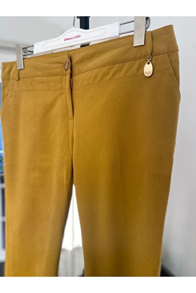 Bohemian Stamp Fabric Long Length Classic Winter Trousers Mustard