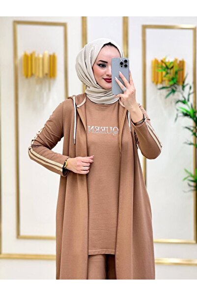 moda4b Tesettür kadın takim 3 parça  , iki iplik kumas n-05115 _ bej