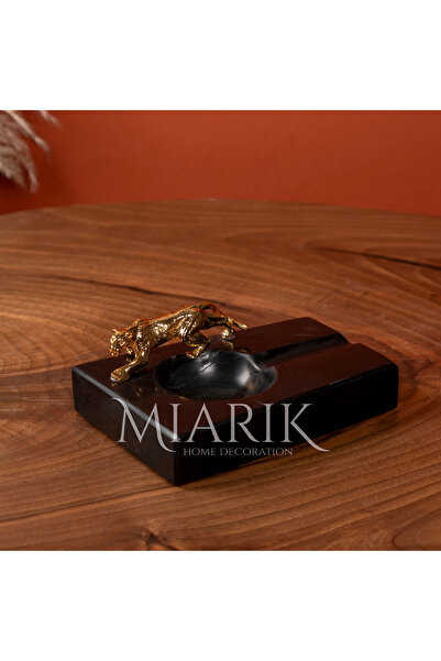 MIARIK DESIGN & DEKORASYON Sıyah Mermer Puro Kullugu Gold Jaguar Panter Detaylı