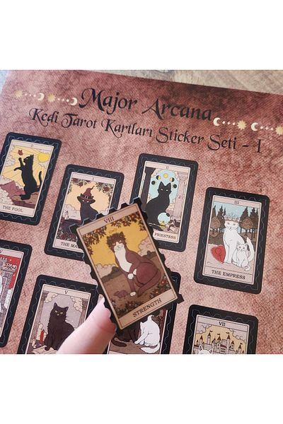 fırsatlar diyarı مجموعة ملصقات بطاقات التارو للقطط من Major Arcana 1 - مجموعة ملصقات مخططات للكمبيوتر المحمول والهاتف