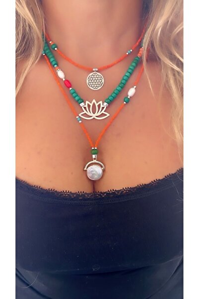 splashtakı 925 Ayar Gümüş Kolye Yaşam Lotus Çiçeği Sedef Inci Doğaltaş Kombin...