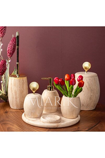 MIARIK DESIGN & DEKORASYON Dekoratif Traverten Mermer Oval Banyo Seti Takımı ...