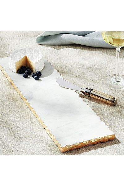 Sümeyra Marble Art Antique - White Marble Presentation Tray | 15x35cm | Gold |