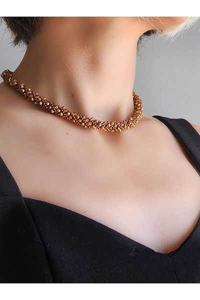 Eva Takı العرقية البوهيمي كريستال النحاس بيرليسسينت دوامة الخرز قلادة