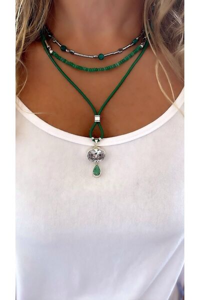 splashtakı 925 Ayar Gümüş Kolye Kristal Kuvars Yeşim Taşlı Kök Zümrüt Takı