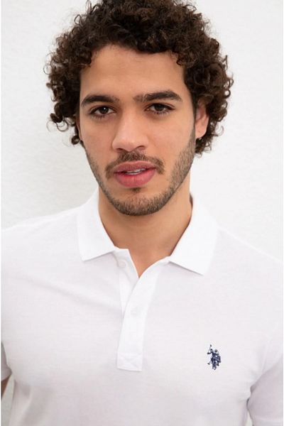 U.S. Polo Assn. Η.Π.Α. Polo Assn. - Ανδρικό λευκό μπλουζάκι πόλο με λαιμόκοψη