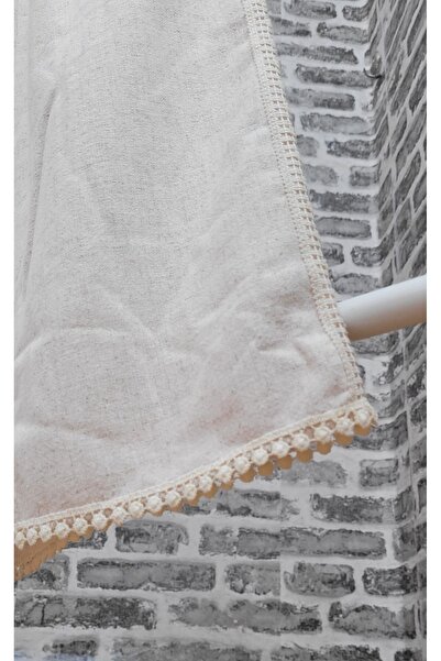 LO ADORO Pantaloni de in bej cu talie înaltă și detaliu guipur - 100% in, croială lejeră