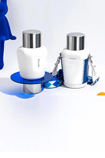 DILLER 420ml Kılıflı Taşıma Askılı Çift Kullanım Pipetli /bardaklı Çelik Mata...