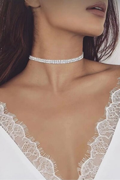 monalisatoka Kadın Çift Sıra Zikron  Taşlı Rhinestone Choker Kolye