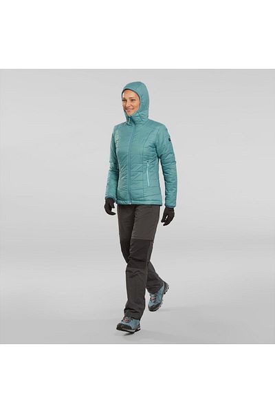Decathlon Women's Outdoor Trekking Hooded Puffer Jacket - Turquoise - Mt100 -5°c