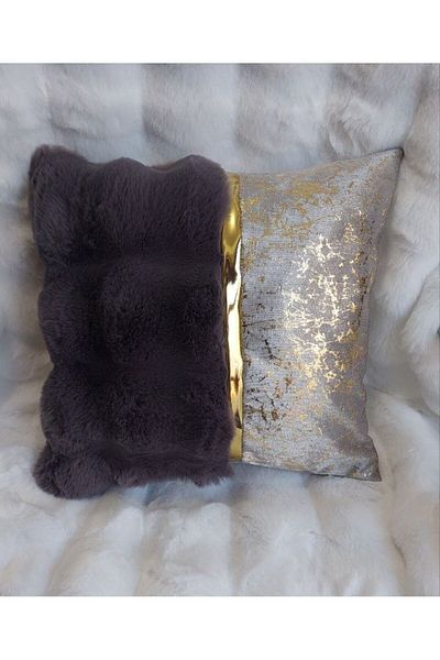 BALADI HOME pillowcase plush and velvet fabric Velvet Look square Throw Pillow Case with Gold Leather Accessories