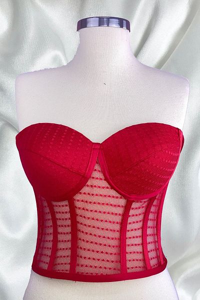 FİYPER Transparent Red Polka Dot Corset Bustier - Laced