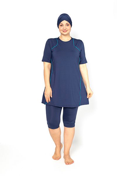 SEBOTEKS Short Sleeve Ribbed Plus Size Semi Covered Swimsuit 4302