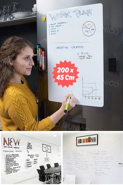 Munico Esnek Beyaz Tahta Etiket Kalemle Yazılabilir 200x45 Cm Beyaz Tahta Ken...