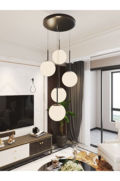 avizade Vega Sarkıt Top Avize Beyaz 5’li Glop Camlı Siyah Dayanıklı Kasa Modern Şık Tasarım Lamba/avize